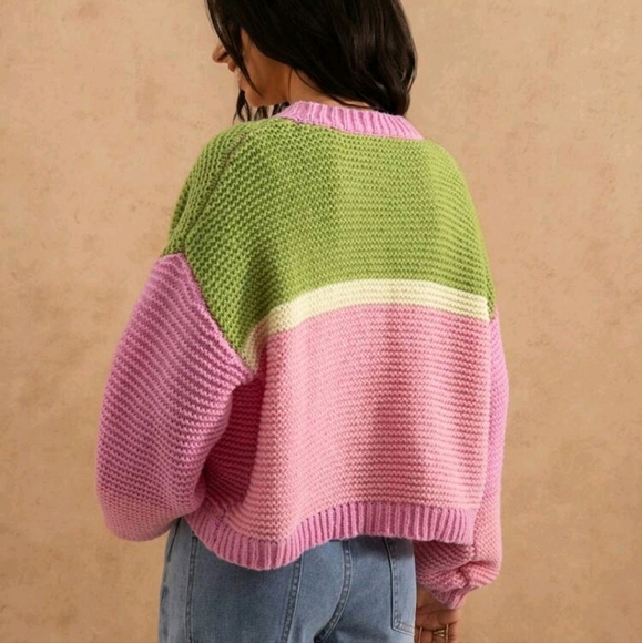 Winter Clothes For Women New V-Neck Colorful Striped Funny Long Sleeve Cardigan - Picture 2 of 5